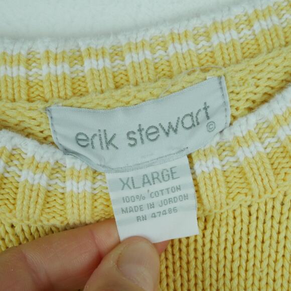 Vintage Men's XL Sweater Butter Yellow 90s Cotton Crewneck Preppy Grandpa Golf - Picture 2 of 6